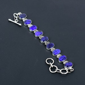 Faceted Blue Sapphire Bracelet: Handmade 925 Sterling Silver Adjustable Chain