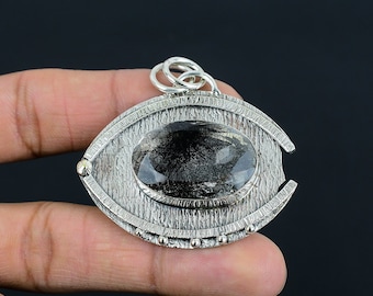 Handmade Black Rutile Sterling Silver Pendant: Antique Gemstone Jewelry