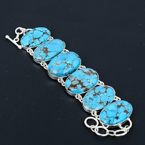 Tibetan Turquoise Bracelet: Handmade 925 Sterling Silver Adjustable Chain