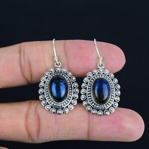 Handmade Labradorite 925 Sterling Silver Earrings: Vintage Gemstone Jewelry