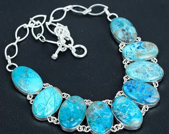 Chrysocolla Necklace: Handmade 925 Sterling Silver Gemstone Jewelry