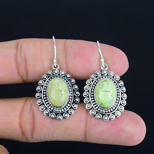 Handmade Lemon Chrysoprase Sterling Silver Earrings: Vintage Style