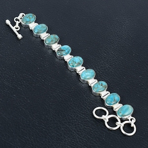 Tibetan Turquoise Bracelet: Handmade 925 Sterling Silver Adjustable Chain