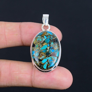 Handmade Copper Chrysocolla Pendant: Oval Sterling Silver Gemstone Jewelry