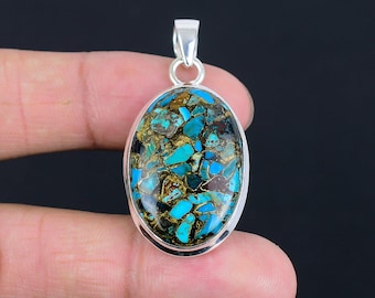 Handmade Copper Chrysocolla Pendant: Oval Sterling Silver Gemstone Jewelry