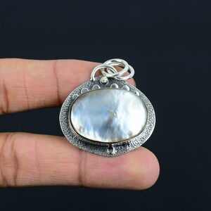 Handmade Mother of Pearl Pendant: 925 Sterling Silver Gemstone Jewelry