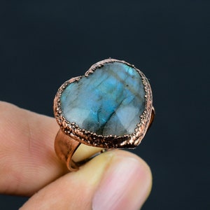 Labradorite Ring Electroformed Copper Ring Handmade Jewelry Adjustable Ring Natural Gemstone Ring Labradorite Copper Jewelry Engagement Gift