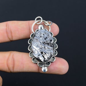 Handmade Shungite Rough Gemstone Pendant: 925 Sterling Silver