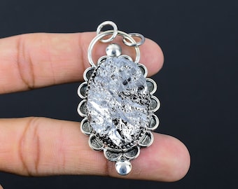 Handmade Shungite Rough Gemstone Pendant: 925 Sterling Silver