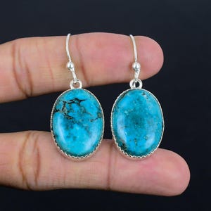 Tibetan Turquoise Earrings: Handmade 925 Sterling Silver Gemstone Jewelry
