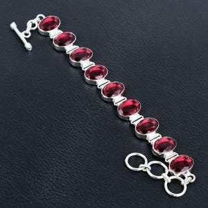 Faceted Pink Tourmaline Bracelet: Handmade 925 Sterling Silver, Adjustable