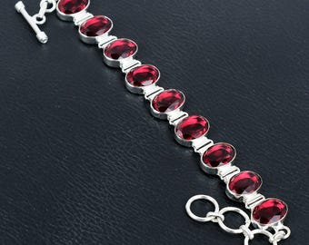 Faceted Pink Tourmaline Bracelet: Handmade 925 Sterling Silver, Adjustable