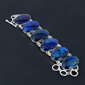 Blue Fire Labradorite Bracelet 925 Sterling Silver Bracelet Adjustable Chain Bracelet Handmade Jewelry Real Gemstone Bracelet Gift For Women
