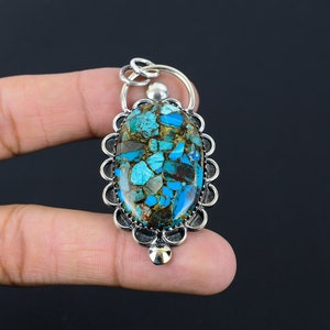 Chrysocolla Copper Pendant: Handmade 925 Sterling Silver Gemstone Jewelry