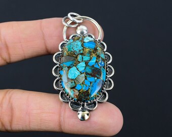 Chrysocolla Copper Pendant: Handmade 925 Sterling Silver Gemstone Jewelry