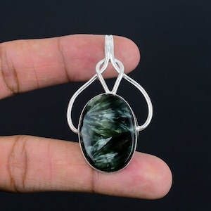 Handmade Seraphinite Pendant: 925 Sterling Silver Gemstone Jewelry