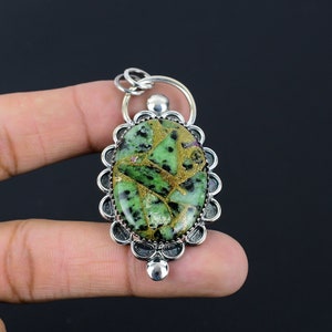 Copper Ruby Zoisite Pendant Original Gemstone Jewelry 925 Sterling Silver Pendant Decent Pendant Gift For Him Handmade Unique Style Pendant
