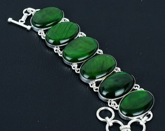 Bracciale in labradorite verde fuoco: gioiello regolabile in argento sterling 925 fatto a mano con pietre preziose
