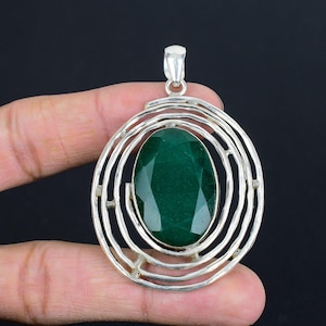 Handmade Oval Zambian Emerald Pendant: 925 Sterling Silver Jewelry