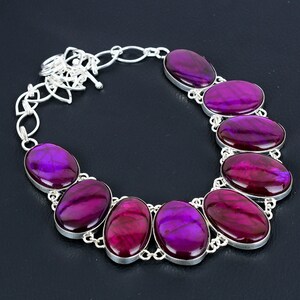 Purple Fire Labradorite Necklace: Handmade 925 Sterling Silver, Adjustable Chain