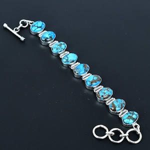 Tibetan Turquoise Sterling Silver Bracelet: Adjustable Gemstone Jewelry