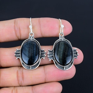 Handmade Pietersite Earrings: 925 Sterling Silver Gemstone Jewelry