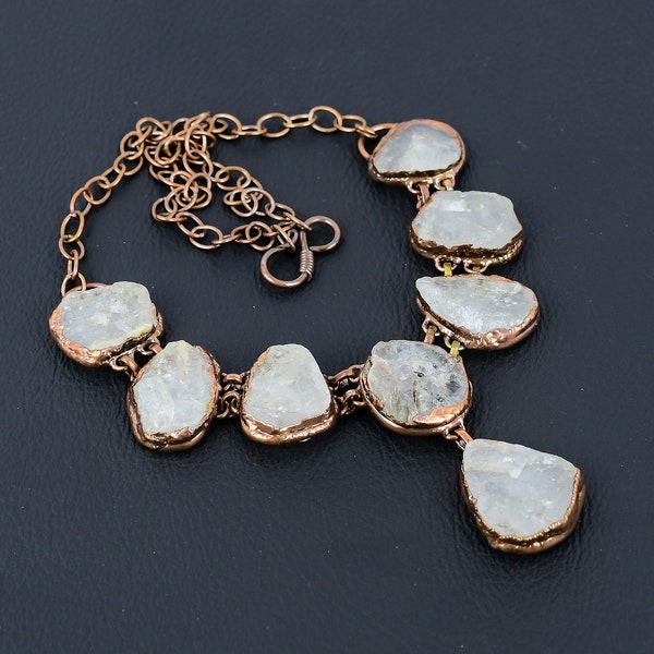Rainbow Moonstone Copper Necklace: Electroformed Gemstone Jewelry