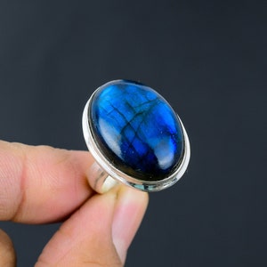 Blue Fire Labradorite Ring Original Gemstone Jewelry Handmade Ring 925 Sterling Silver Ring Adjustable Ring Birthstone Ring Anniversary Gift