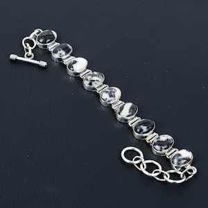 White Buffalo Turquoise Bracelet: Handmade 925 Sterling Silver Adjustable Chain