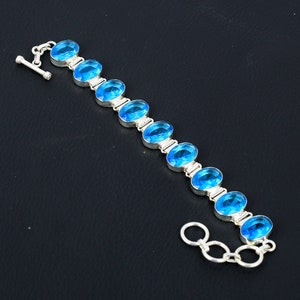 Facettiertes Schweizer Blautopas Armband, 925 Sterling Silber, verstellbar