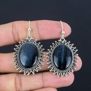 Handmade Pietersite Earrings: 925 Sterling Silver Gemstone Jewelry
