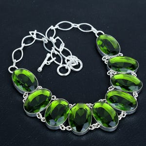 Handmade Peridot Gemstone Necklace: Antique Sterling Silver Adjustable Chain