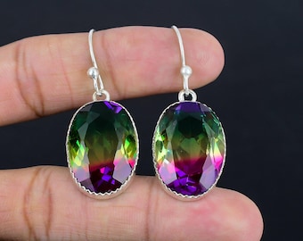 Faceted Multi Tourmaline Earrings: Handmade 925 Sterling Silver Jewelry