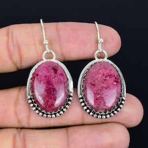 Rhodonite earrings handmade gemstone earring wedding jewelry 925 sterling silver earring healing stone earring gifts for wife silver jewelry