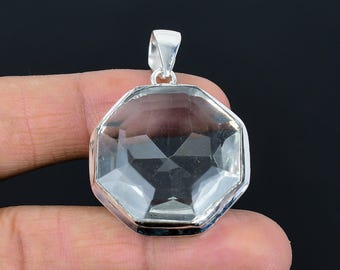Facettierter Weißer Topas Anhänger: Oktagon Sterling Silber Edelstein Schmuck