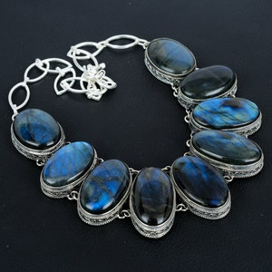 Handmade Labradorite Necklace: 925 Sterling Silver, Adjustable Chain