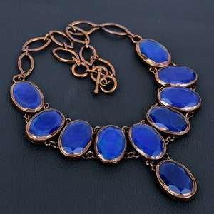 Handmade Faceted Blue Sapphire Electroformed Copper Necklace