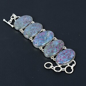 Ruby In Kyanite 925 Sterling Silver Bracelet - Adjustable Gemstone Jewelry