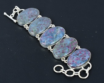 Ruby In Kyanite 925 Sterling Silver Bracelet - Adjustable Gemstone Jewelry