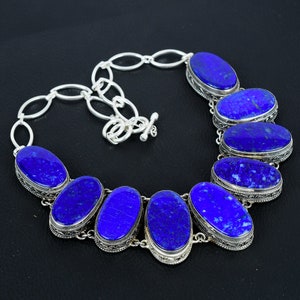 Lapis Lazuli Gemstone Necklace: Handmade 925 Sterling Silver, Adjustable Chain