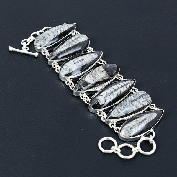 Orthoceras Fossil Bracelet 925 Sterling Silver Bracelet Adjustable Chain Bracelet Handmade Jewelry Original Gemstone Bracelet Gift For Women