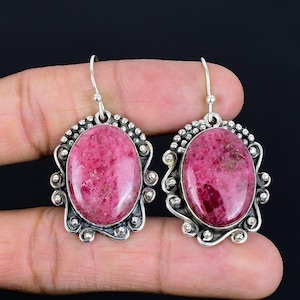 Rhodonite earring 925 sterling silver earring genuine gemstone earrings latest design jewelry anniversary gifts handmade brand new jewelry