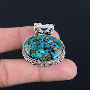 Handmade Sterling Silver Copper Chrysocolla Pendant: Vintage Gemstone Jewelry