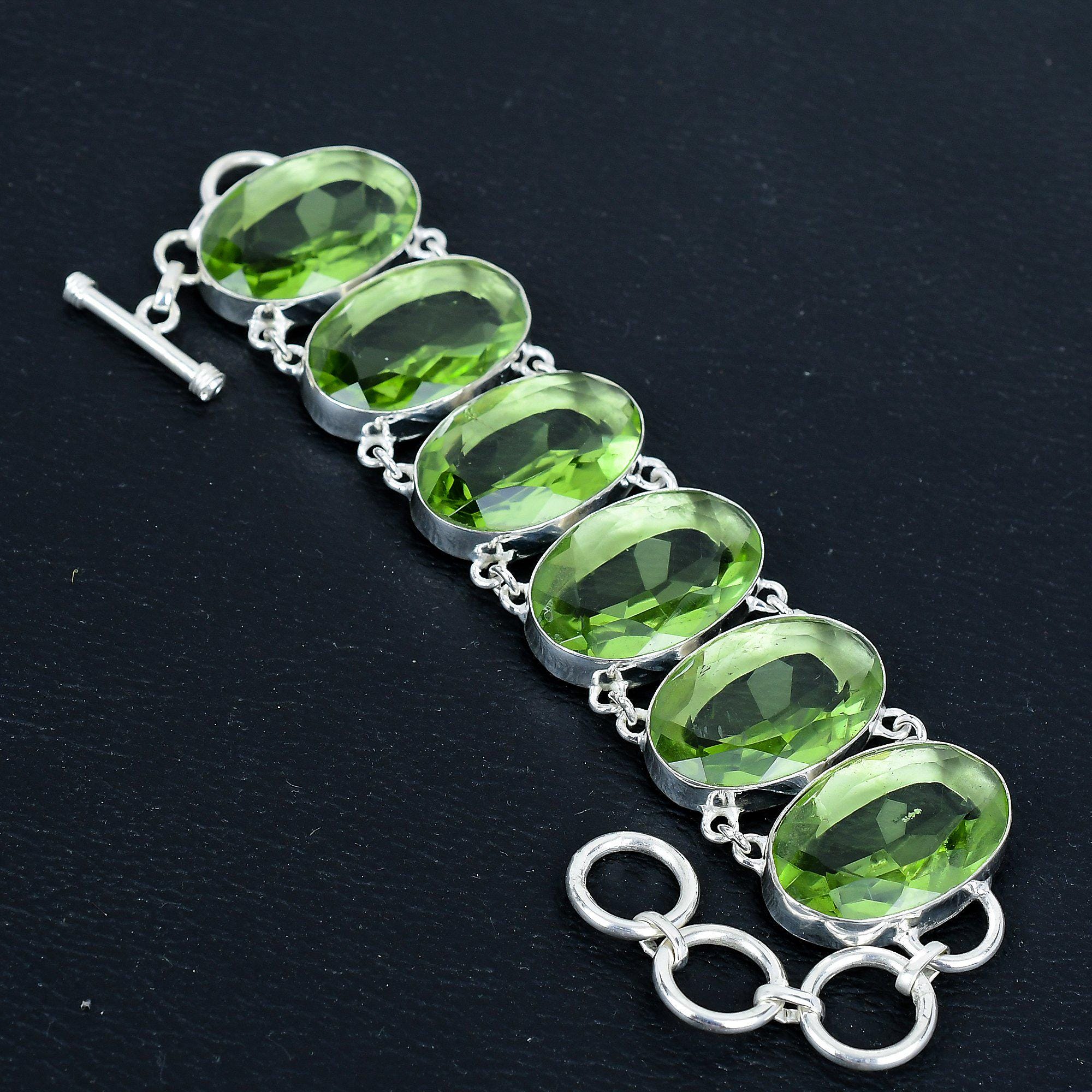 ファセットグリーンアメジストブレスレット：ハンドメイド925