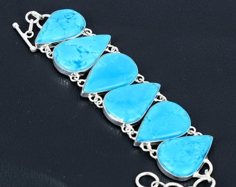 Handmade Arizona Turquoise Bracelet: Pear Stone, Sterling Silver Chain
