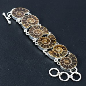 Bracciale fossile di ammonite Bracciale con pietre preziose naturali Bracciale in argento sterling 925 Bracciale con catena regolabile Bracciale fatto a mano Regalo di anniversario