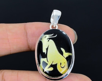 Onyx Capricorn Pendant, 925 Sterling Silver Astrology Jewelry