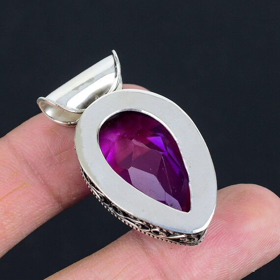 ファセット加工のピンクトルマリンペンダント：ハンドメイド925