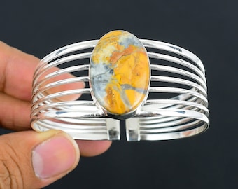 Brazalete ajustable de jaspe maligan hecho a mano en plata de ley 925