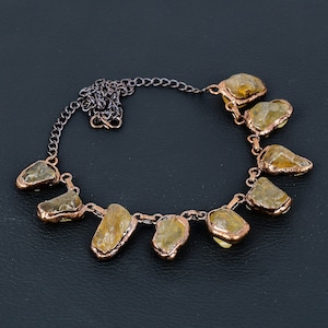 Handmade Electroformed Copper Citrine Rough Necklace - Adjustable